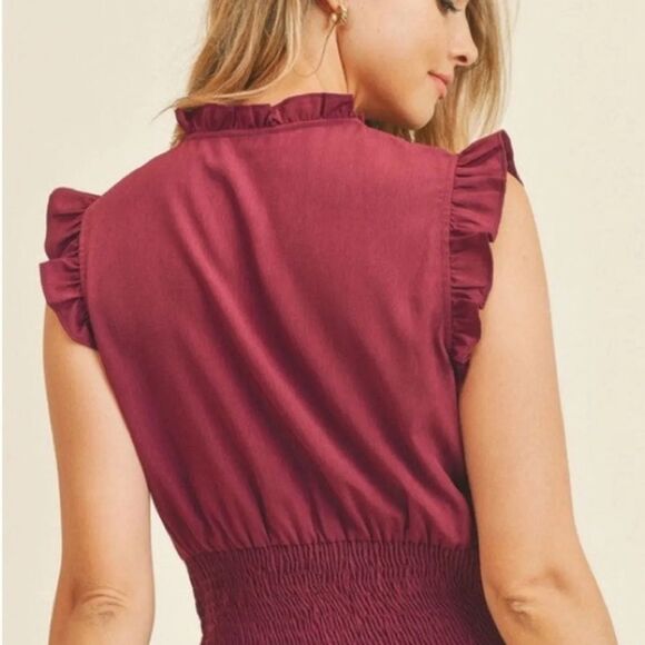 Red ruffle trim smocked top size medium - Picture 3 of 9